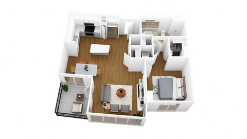 a 3d floor plan of a house with a kitchen and living room